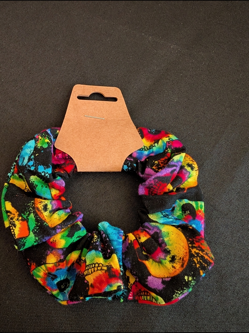 Hand Crafted Set Of 4 Multicolor Skull Scrunchies - Picture 3 of 5